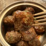 Barbeque meatball on a fork