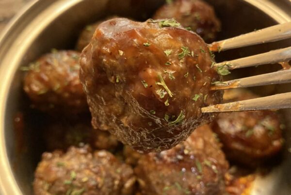 Barbeque meatball on a fork